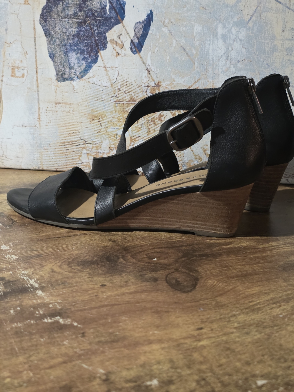 Lucky Brand Black Strappy Wedge Sandals - Women's Comfort Heel
